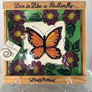 TableArts Dollywood Butterfly & Flowers Ceramic Wall   Art Plate Debra Cherniwsk